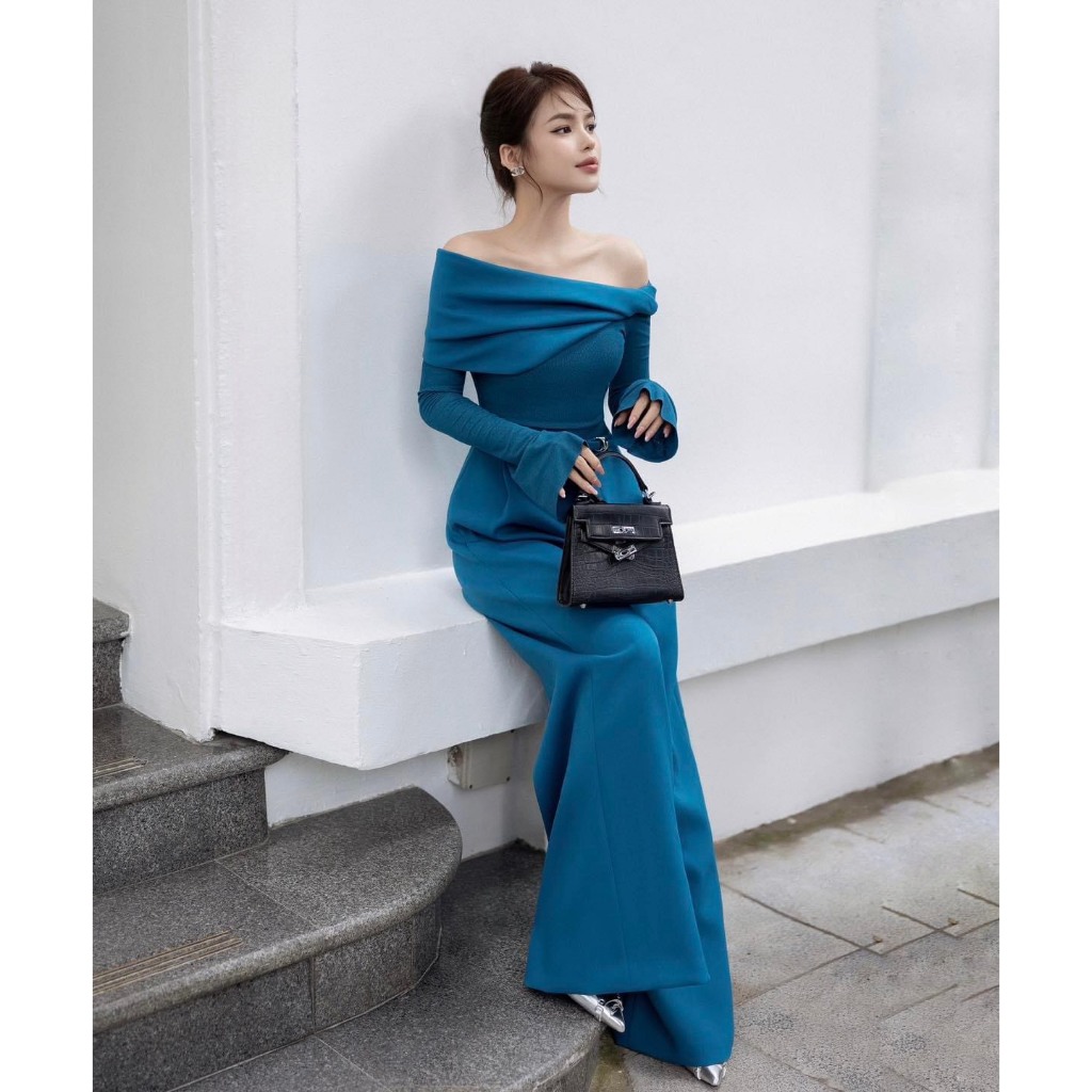 Váy xanh dài ôm gọn Vân Châu Design | Váy ôm gọn chất lượng cao