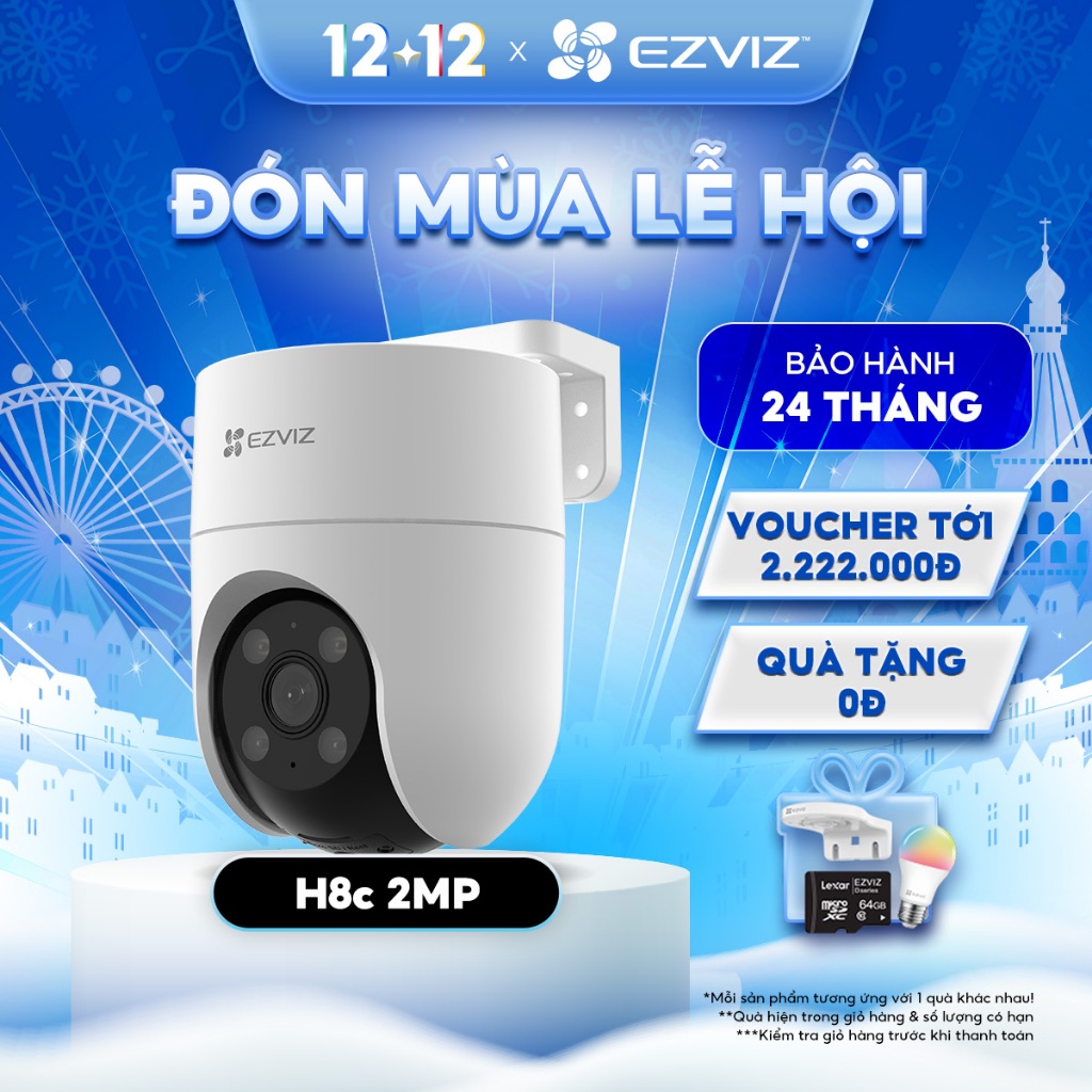 [Mã ELEZ10 giảm 10% đơn 800K] Camera EZVIZ H8C 1080p, WI-FI, Quay Ngoài Trời 360 Độ, Đàm Thoại, Nén H265, Ghi Hình Màu