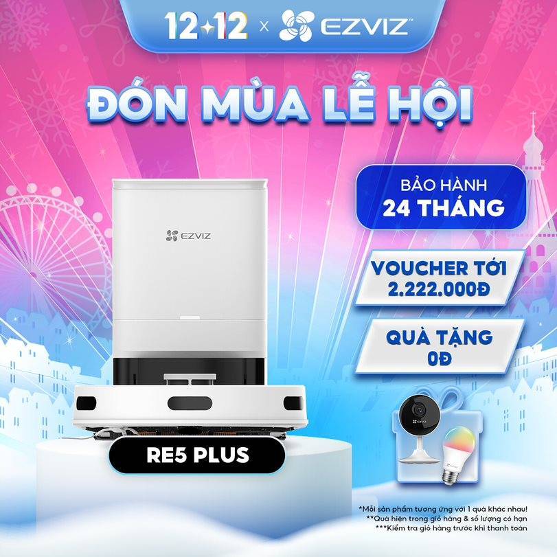 [Mã ELEZ10 giảm 10% đơn 800K] EZVIZ Robot hút bụi lau sàn tự động RE5+, Lực hút 4000PA, tự động dọn sạch ngăn chứa bụi