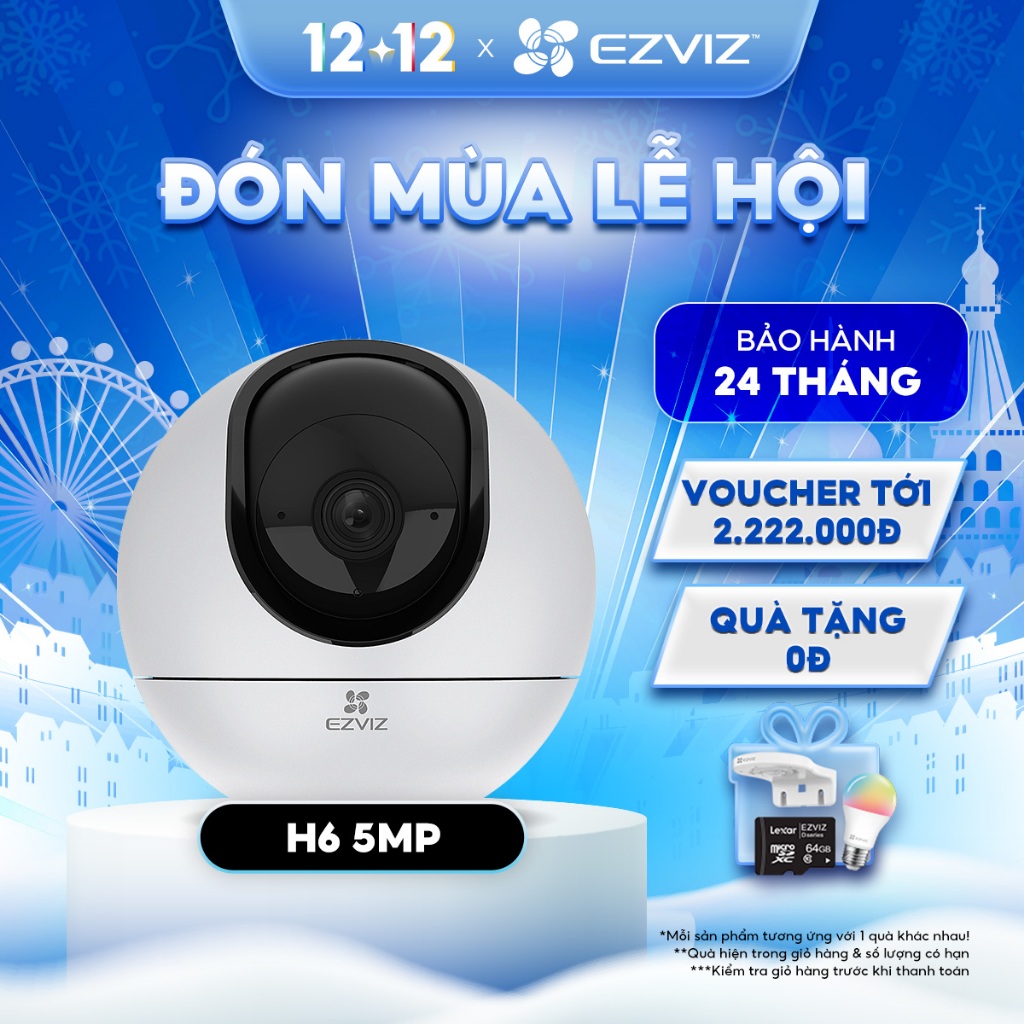 [Mã ELEZ10 giảm 10% đơn 800K] Camera WI-FI EZVIZ H6 5MP (3K)/C6 4MP (2K+), Trong Nhà, Đàm Thoại 2 Chiều, Type-C