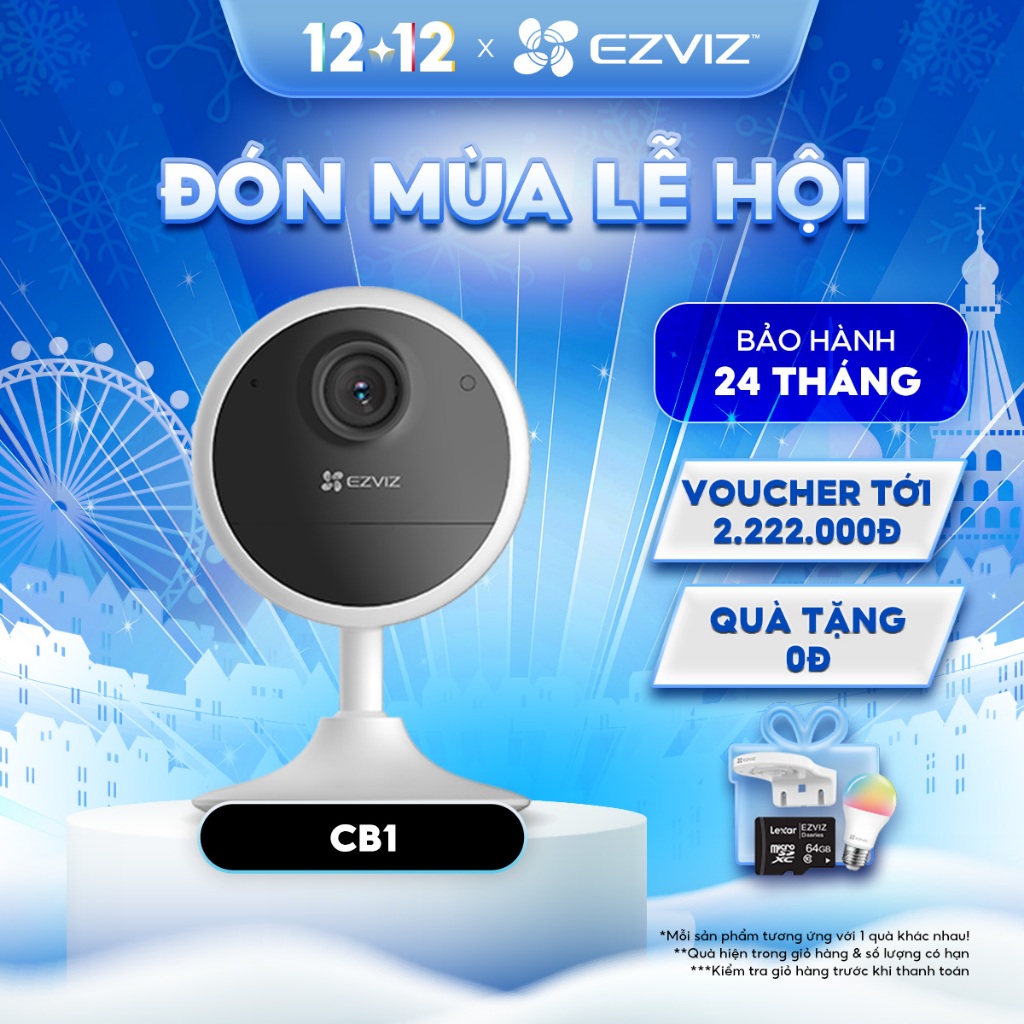 [Mã ELEZ10 giảm 10% đơn 800K] Camera Wi-Fi EZVIZ CB1 Không Dây Pin Sạc 1600 mAh, Đầu Sạc Type-C, AI phát hiện người