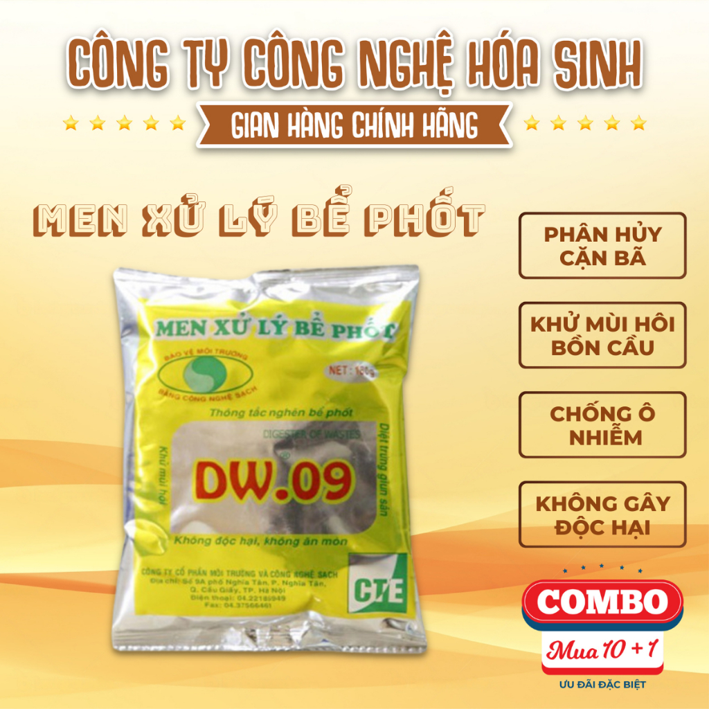 Men Xử Lý Bể Phốt DW.09 CHÍNH HÃNG Bột Thông Tắc, Phân Hủy Cặn Bã, Khử Mùi Hôi Bồn Cầu