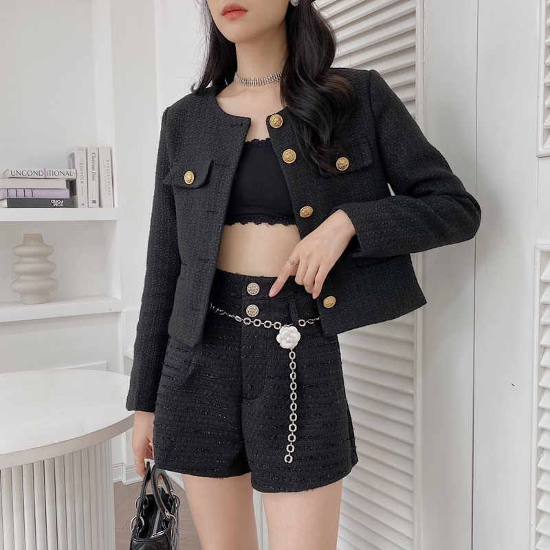 Quần short dạ nhũ kèm đai 403