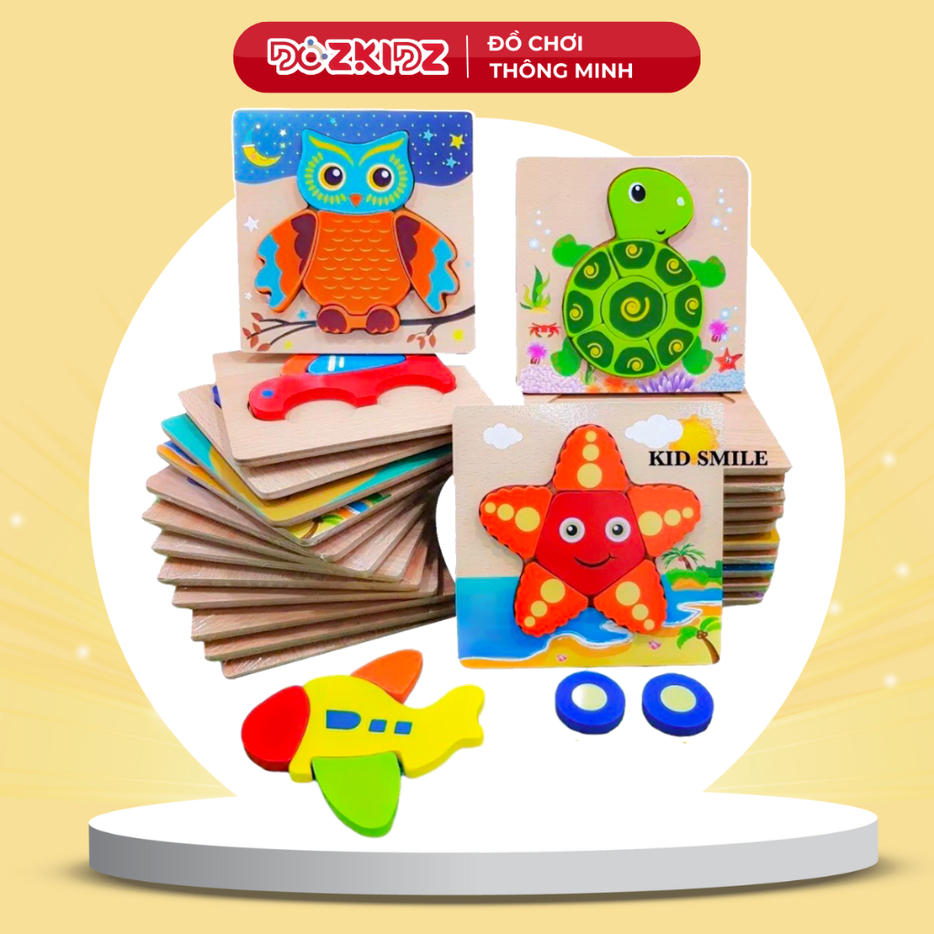 Ghép hình nổi 3D bằng gỗ 10 loại cho bé, LẺ 1 TRANH - DOZKIDZ