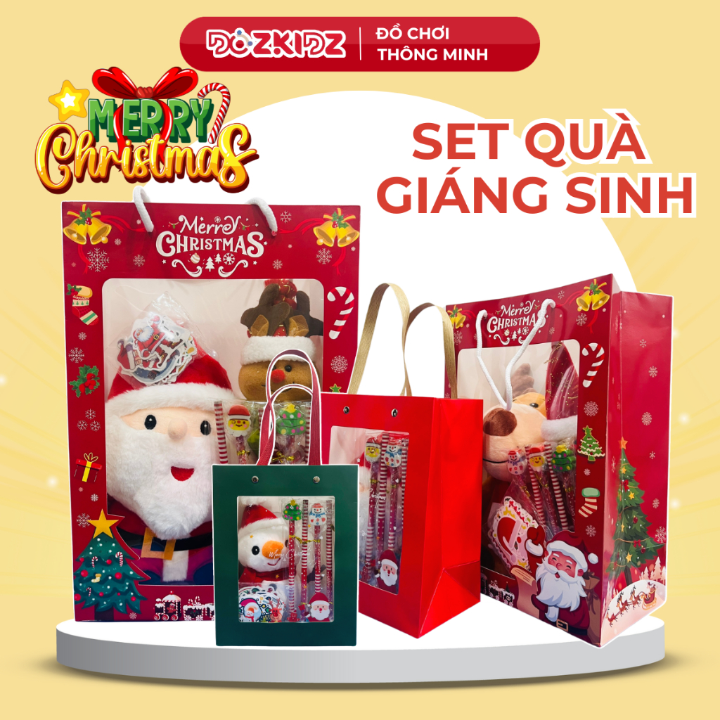 Đồ chơi quà tặng Giáng Sinh các Set cho bé Mầm non Học Sinh, Quà Noel 2023 gồm gấu Bông Sticker Bút Chì Noel dễ thương