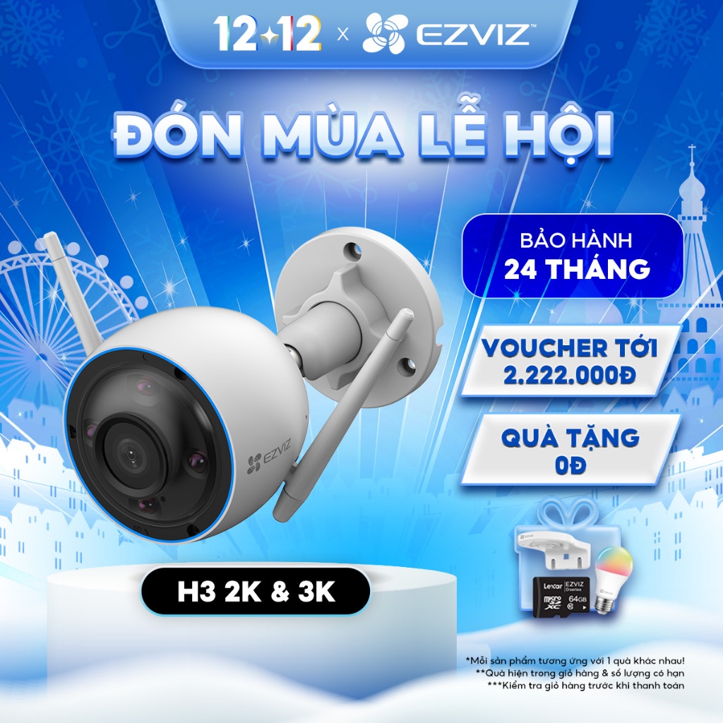 [Mã ELEZ10 giảm 10% đơn 800K] Camera Wi-fi EZVIZ H3 2K(3MP) & 3K(5MP), Ghi Hình Màu Ban Đêm, Đàm Thoại, Chống Nước 67