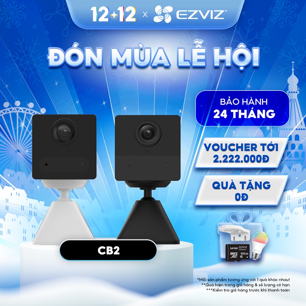 [Mã ELEZ10 giảm 10% đơn 800K] Camera Wi-Fi EZVIZ CB2 Không Dây Pin Sạc 2000 mAh (Nâng Cấp từ BC2), Đầu Sạc Type-C