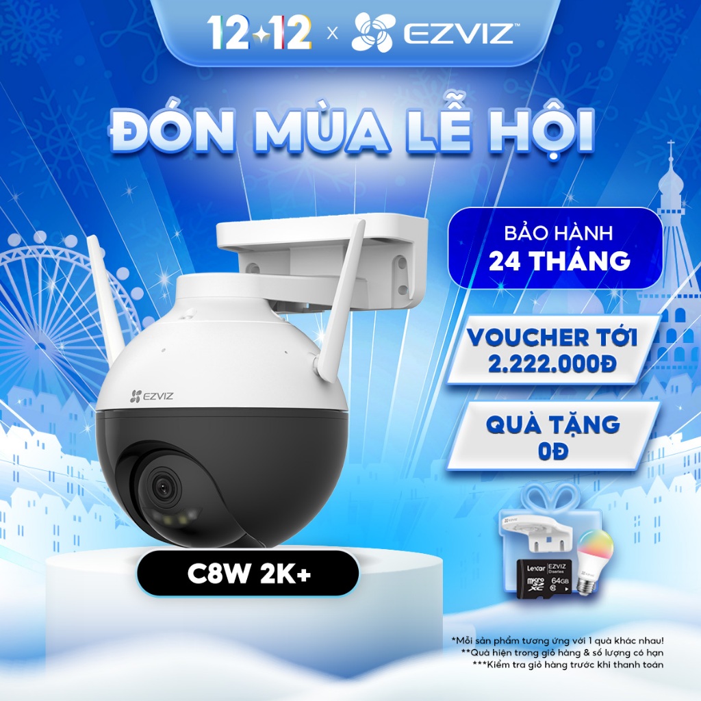 [Mã ELEZ10 giảm 10% đơn 800K] Camera WI-FI EZVIZ C8W 4MP ,Ngoài Trời 360 Độ, Đàm Thoại 2 Chiều, Có Màu Ban Đêm