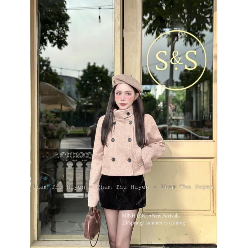 Áo Dạ Kẻ Phối Khuy Siêu Cá Tính, Áo Dạ tweed Ép Dáng Ngắn FOLIA COAT