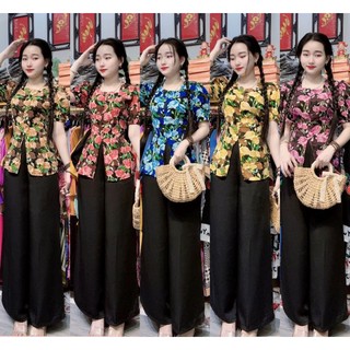 Bộ bà ba đi chùa cổ vuông , tay búp , nút ngọc