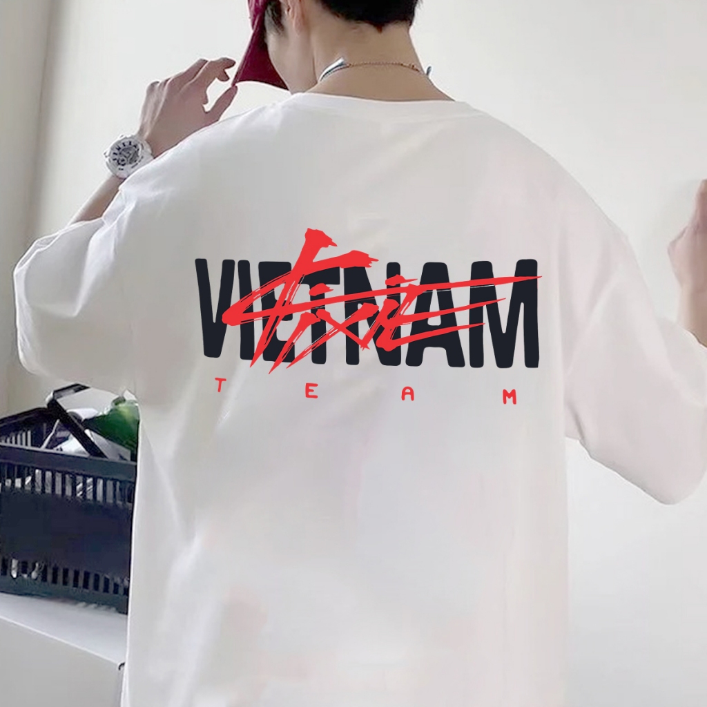 Áo thun nam nữ tay lỡ form rộng Việt Nam Team dày mịn