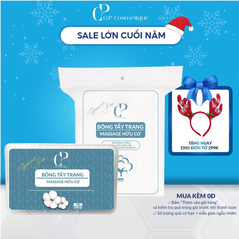 Bông Tẩy Trang Q.P Cosmétique 100% Cotton Hữu Cơ 3 Lớp Mềm Mịn Hộp 180 Miếng