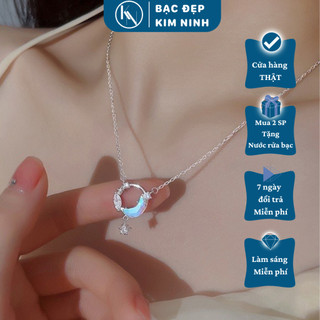 Dây Chuyền Bạc Đá Mặt Trăng Moonstone , Vòng Cổ Bạc Cho Nữ Kèm Hộp Đựng Cao Cấp BẠC ĐẸP KIM NINH