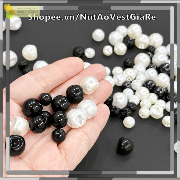 set 50 hạt nút áo ngọc trai nhựa cao cấp, hạt bẹt nhựa 8mm, 10mm, 12mm