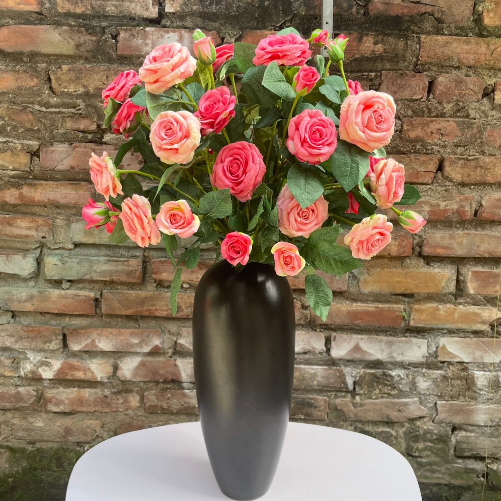 Hoa giả-Hoa hồng lụa cành 7 bông cao cấp 80cm ,trang trí decor nhà cửa