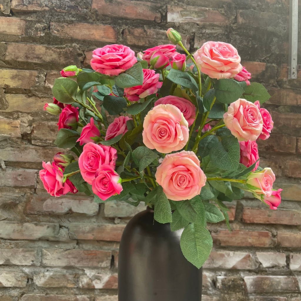 Hoa giả-Hoa hồng lụa cành 7 bông cao cấp 80cm ,trang trí decor nhà cửa