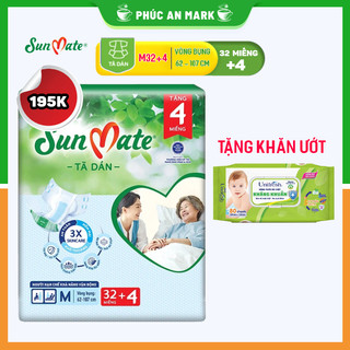 Tã dán Sunmate M32+4 tặng kèm khăn ướt - Tã Dán người lớn mới gói tiết kiệm