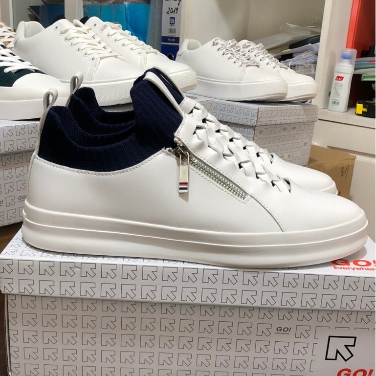 Giày sneaker, giảy thể thao nam nữ, Giày "BLACK&WHITE" #forpersonal use only, bản màu Trắng, cổ xanh đậm mã SM-011 White