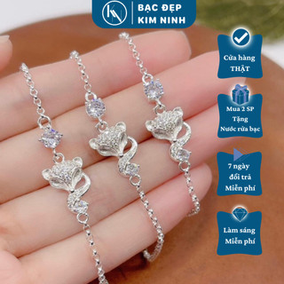 Lắc tay bạc ta cho nữ đính đá hồ ly tình duyên tài lộc dây xích mảnh, lắc tay nữ mặt hồ ly gắn đá tấm nhỏ