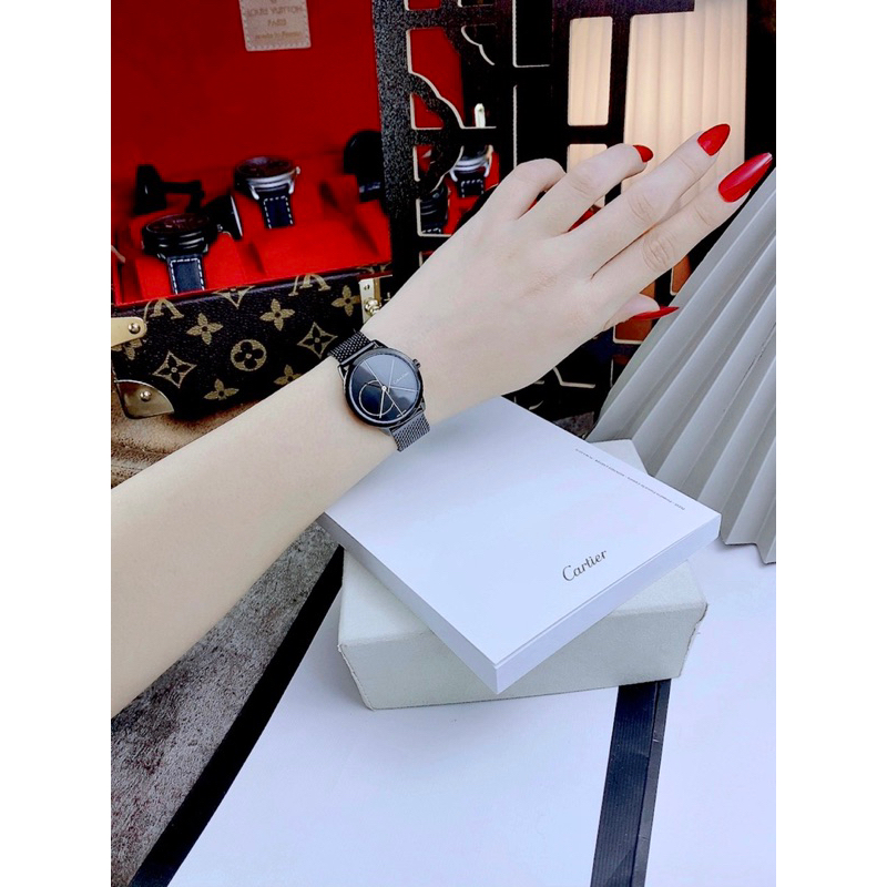 Đồng hồ cặp nam nữ CALVIN KLEIN MINIMAL K3M21123 , K3M22123 mặt đen tròn dây mesh siz 34mm, 41mm