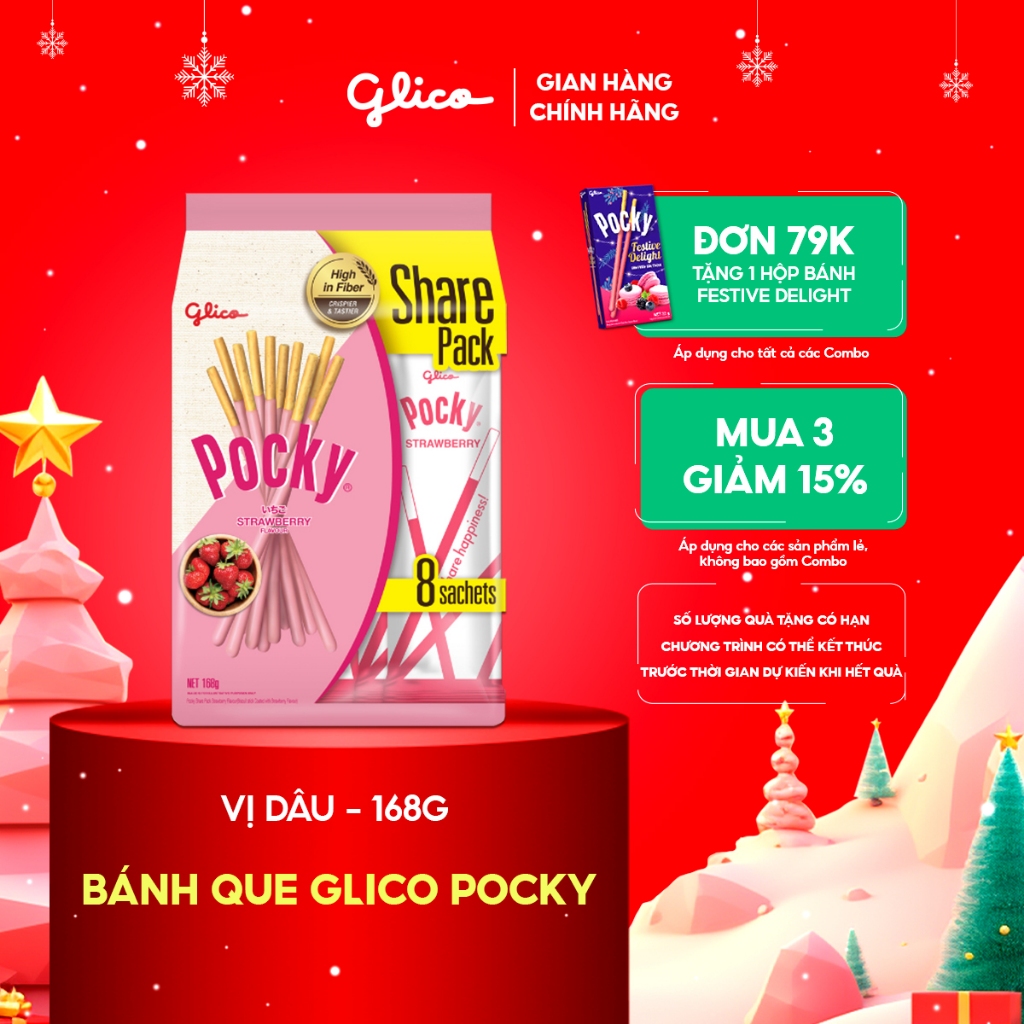 Bánh que Glico Pocky vị Kem Dâu 168gr