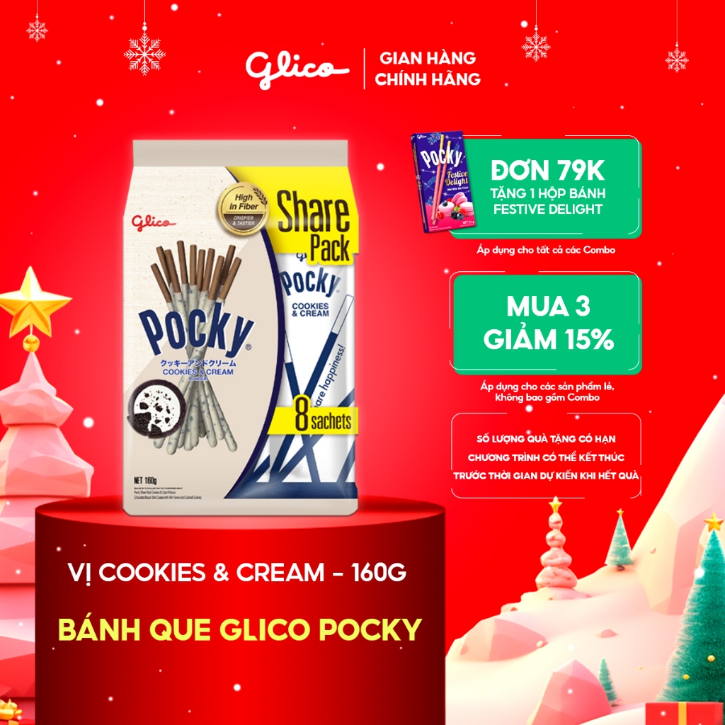 Bánh que Glico Pocky vị Kem Cookies & Cream 160gr
