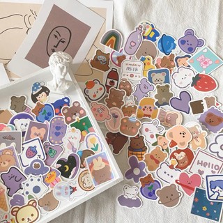 Set 90 hình dán sticker gấu tím dễ thương trang trí vali điện thoại laptop chống thấm nước