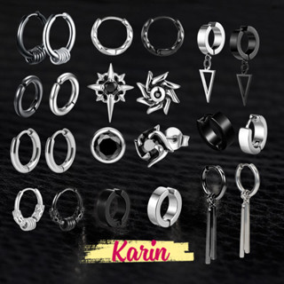 Khuyên Tai Titan Hoa Tai nam nữ tròn dạng kẹp hoặc gài xỏ Karin Accessories màu bạc đen đơn giản đẹp ( 1 Chiếc )