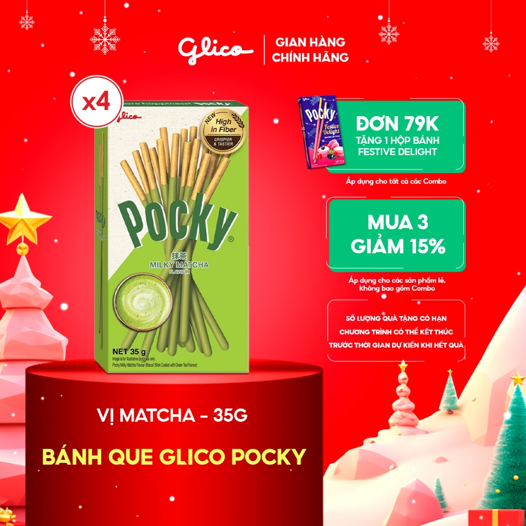 Combo 4 hộp Bánh que Glico Pocky vị Matcha 35gr