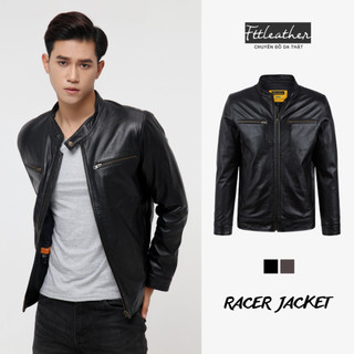 Áo khoác da nam ftt leather racer jacket da bò hai khóa ngực - mã ad208b