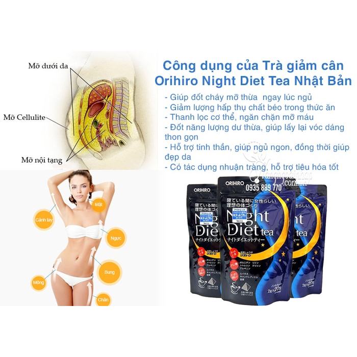 Trà giảm cân đẹp da ban đêm Orihiro Night Diet Tea 20gói/1túi Nhật