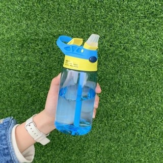 Bình nước học sinh 480ml nắp bật kèm ống hút
