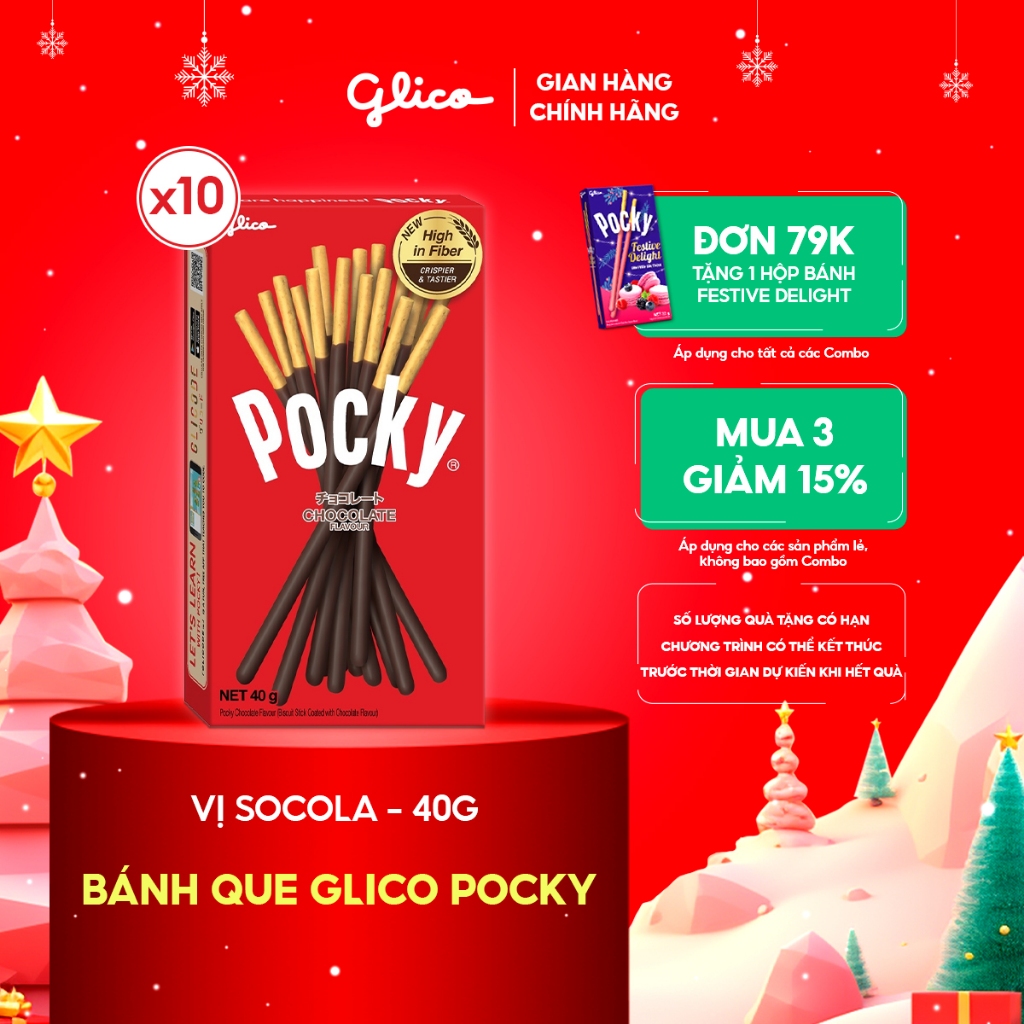 Combo 10 hộp Bánh que Glico Pocky vị Socola 40gr