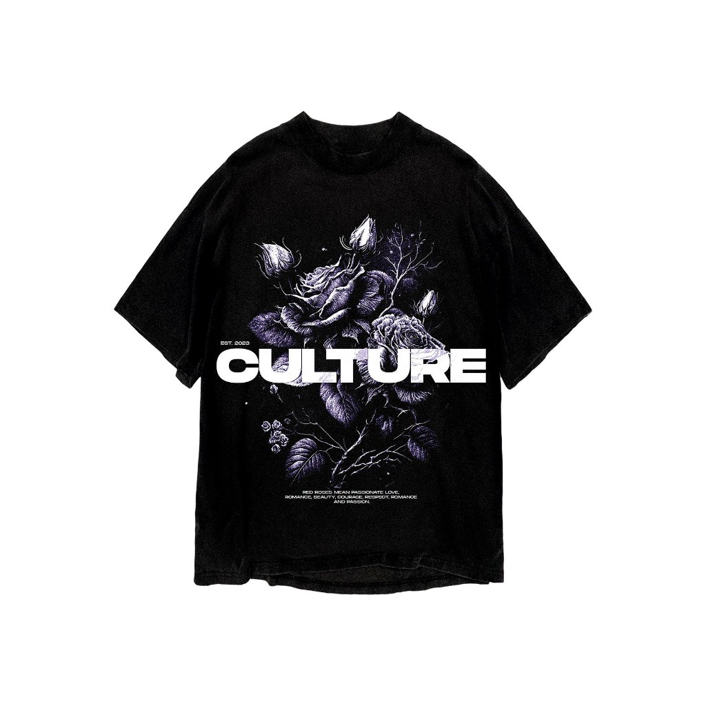 Áo thun in hình unisex nam nữ cotton cao cấp phong cách retro y2k hoa hồng đen màu đen trắng THS241123_64