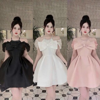 Đầm tapta nơ ngực đính đá cổ yếm đi chơi, đi tiệc siêu sang