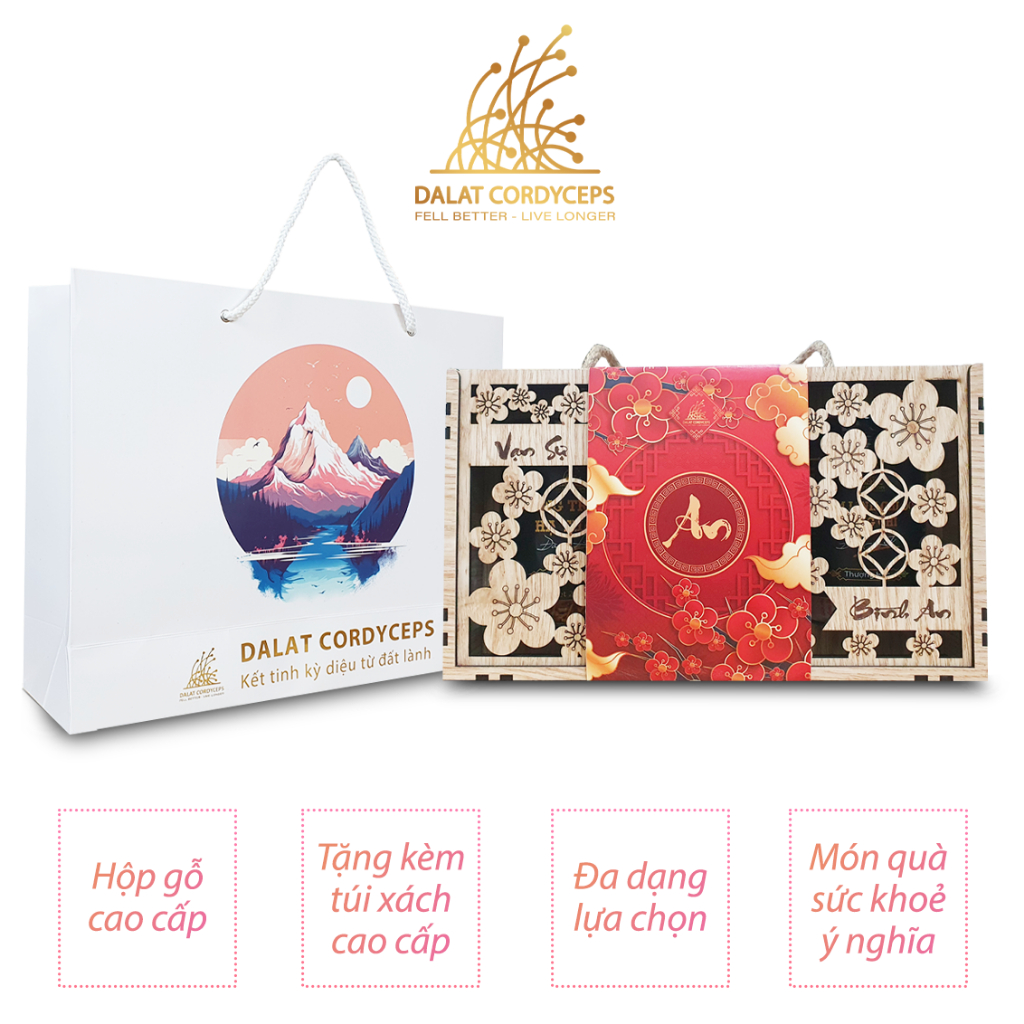 Set quà sức khoẻ Vạn An - Dalat Cordyceps - Đông trùng hạ thảo, saffron, linh chi, thảo mộc thiên nhiên