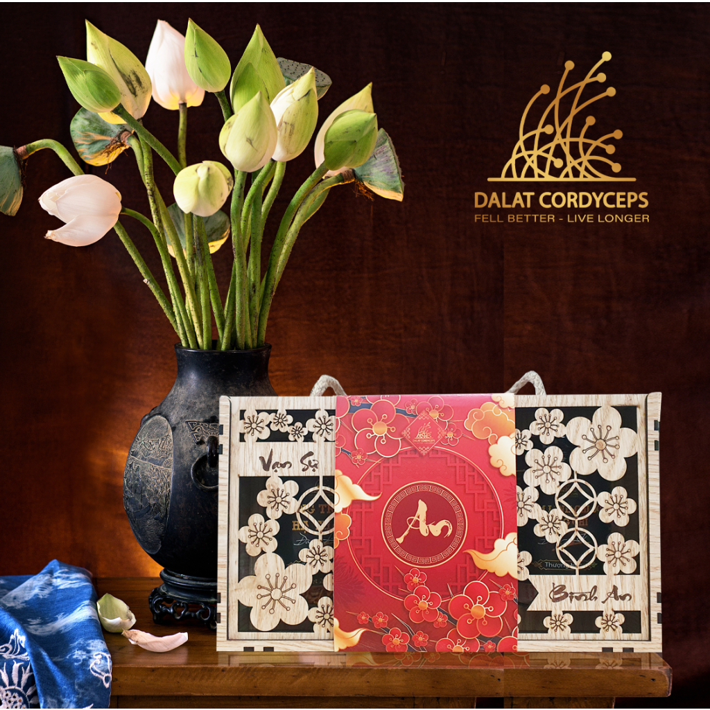 Set quà sức khoẻ Vạn An - Dalat Cordyceps - Đông trùng hạ thảo, saffron, linh chi, thảo mộc thiên nhiên
