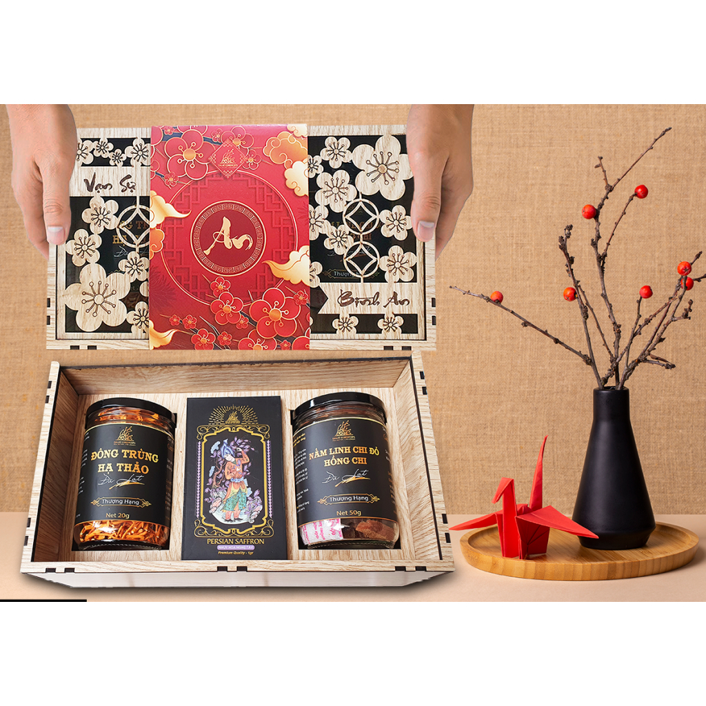 Set quà sức khoẻ Vạn An - Dalat Cordyceps - Đông trùng hạ thảo, saffron, linh chi, thảo mộc thiên nhiên