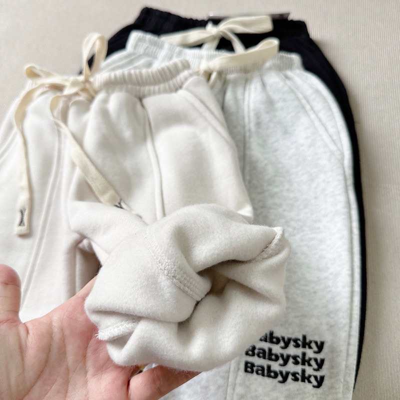 Set 3 quần nỉ bông thêu chữ BabySky cho bé trai bé gái dáng thụng siêu đẹp size từ 12-24 cân