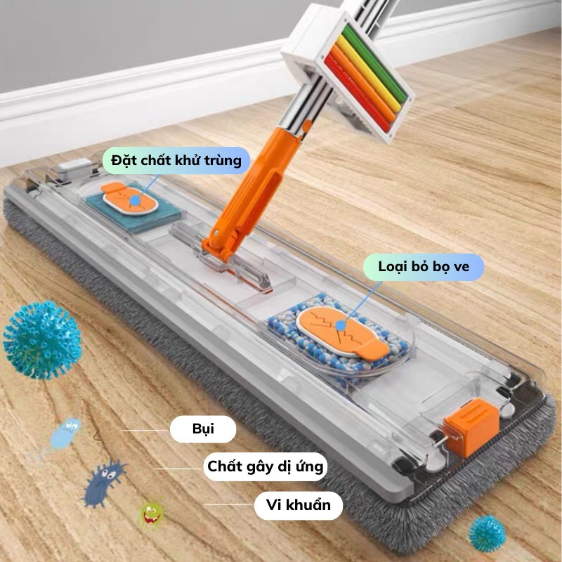 Cây Lau Nhà KikoThiết Kế Mới Lau Siêu Sạch Chổi Xoay 360 Độ