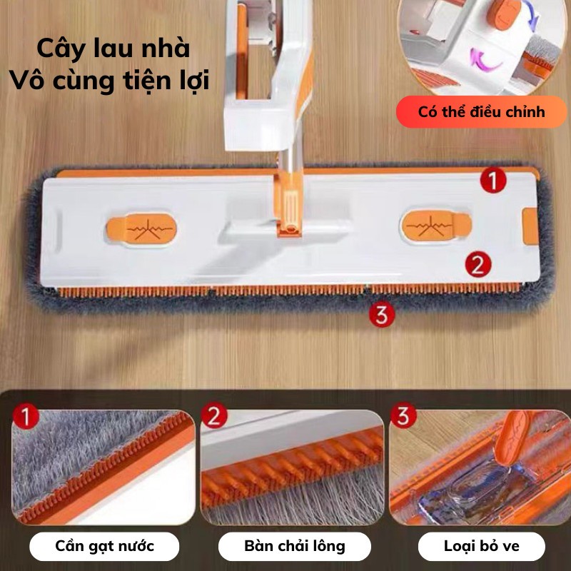 Cây Lau Nhà KikoThiết Kế Mới Lau Siêu Sạch Chổi Xoay 360 Độ