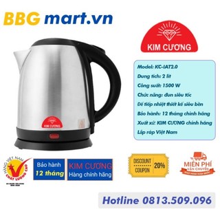 Ấm đun nước siêu tốc inox 2 lít kim cương kc-iat2.0