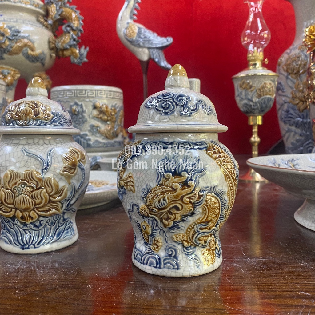 Choé Thờ Cúng, Chum Thờ Cúng Bát Tràng Men Rạn Rồng - Hoa Sen Đồ Thờ Cúng Bát Tràng - Nghệ nhân chế tác