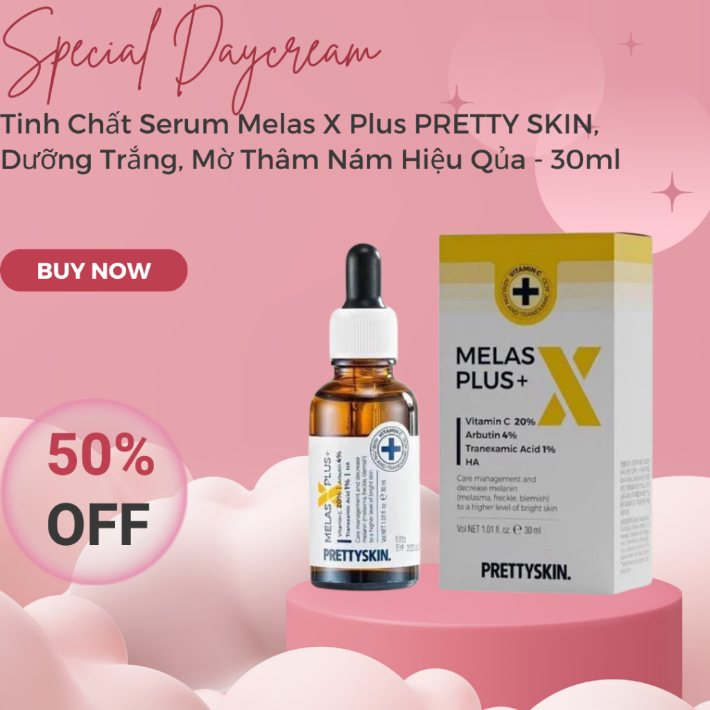 Tinh Chất Serum Melas X Plus PRETTY SKIN, Dưỡng Trắng, Mờ Thâm Nám Hiệu Qủa - 30ml [ Auth Hàn Quốc 100% ]