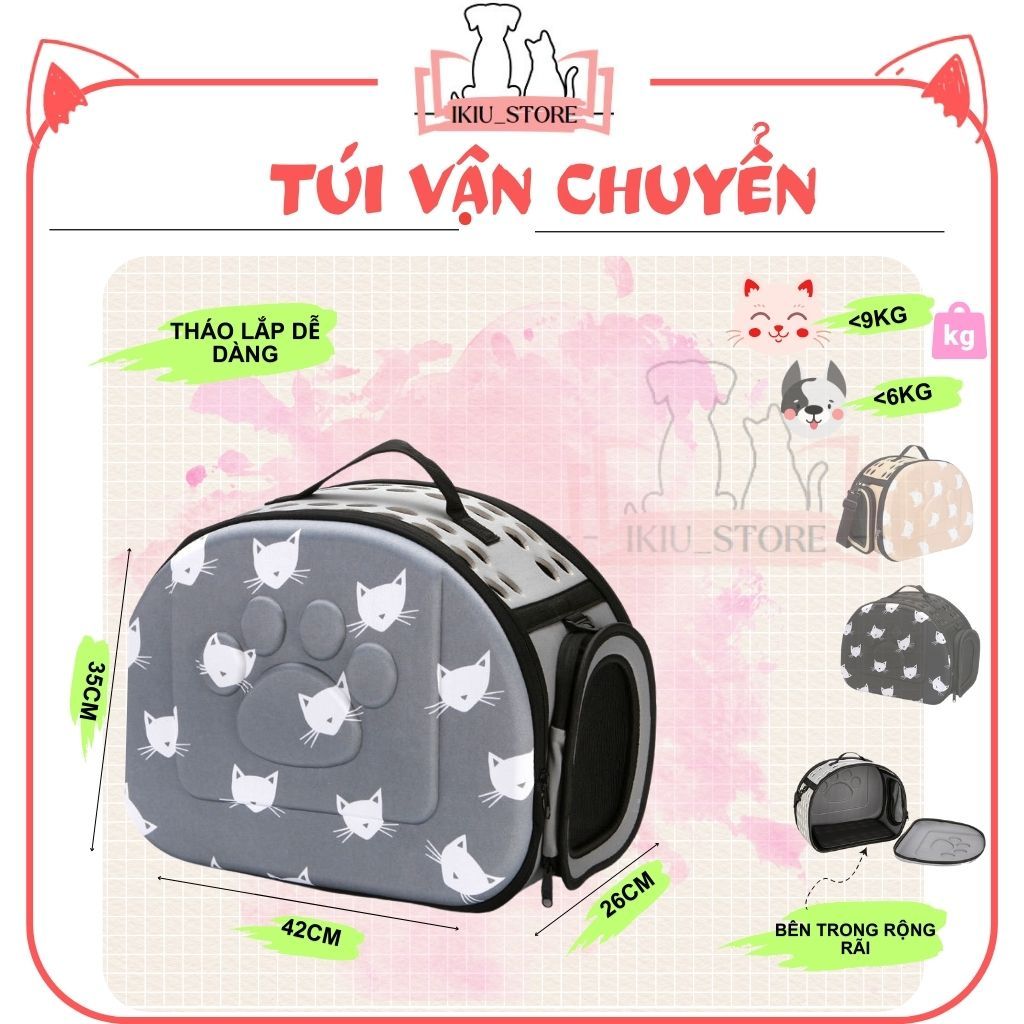 Túi vận chuyển chó mèo,balo thú cưng IKIU thoáng khí có thể gấp gọn kích thước lớn