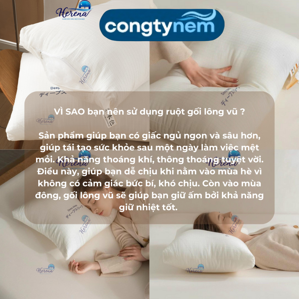 Ruột gối lông vũ nhân tạo cao cấp chính hãng mềm mại siêu êm cho giấc ngủ ngon thoải mái 50x70cm