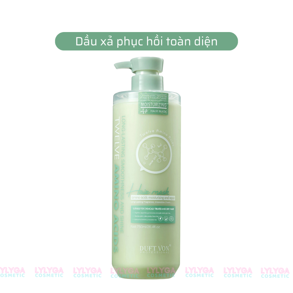 Dầu gội dầu xả phục hồi tóc hư tổn Duft Von 750ml 12 Amino Acid kiểm soát dầu giảm gàu dưỡng ẩm chăm sóc tóc toàn tiện
