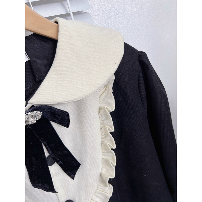 Đầm Nhung Chéo Pha Bèo Kèm Nơ Dáng Suông LYKKES D017N