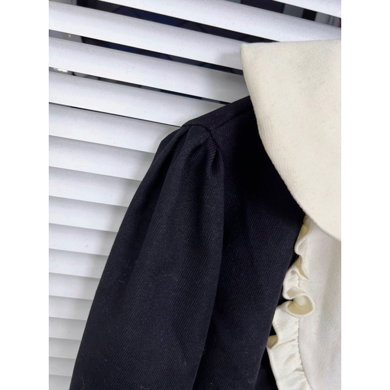 Đầm Nhung Chéo Pha Bèo Kèm Nơ Dáng Suông LYKKES D017N