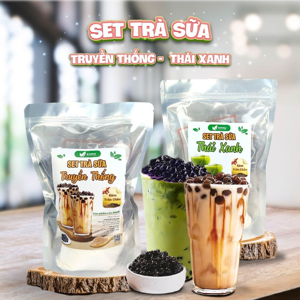 Set Trà Sữa Tự Pha AMMU   có 7 vị  Phúc Long, Thái Xanh, Thái Đỏ, Khoai Môn, Sô Cô la